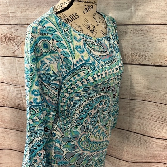 Talbots “The Perfect Tee” Top Paisley 3/4 Sleeves Size LP Large Petite Blue - Picture 3 of 9
